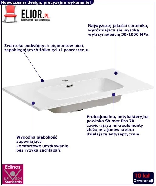 Biała ceramiczna umywalka meblowa - Zelma 90 cm