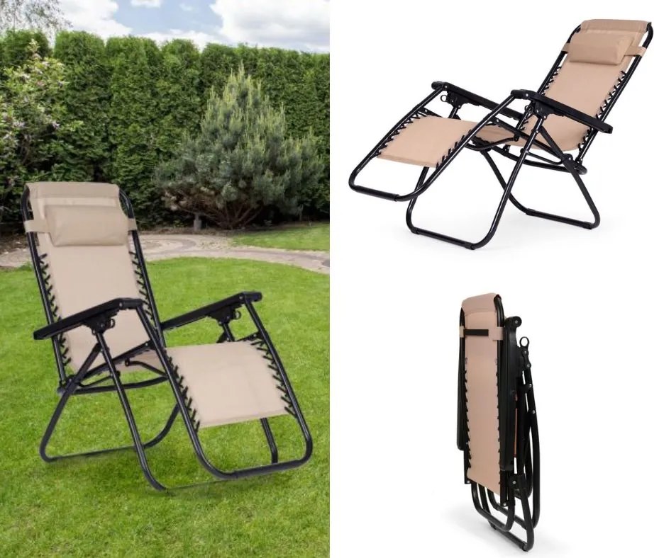 Składany leżak ogrodowy, tarasowy Rimini 009, beżowy