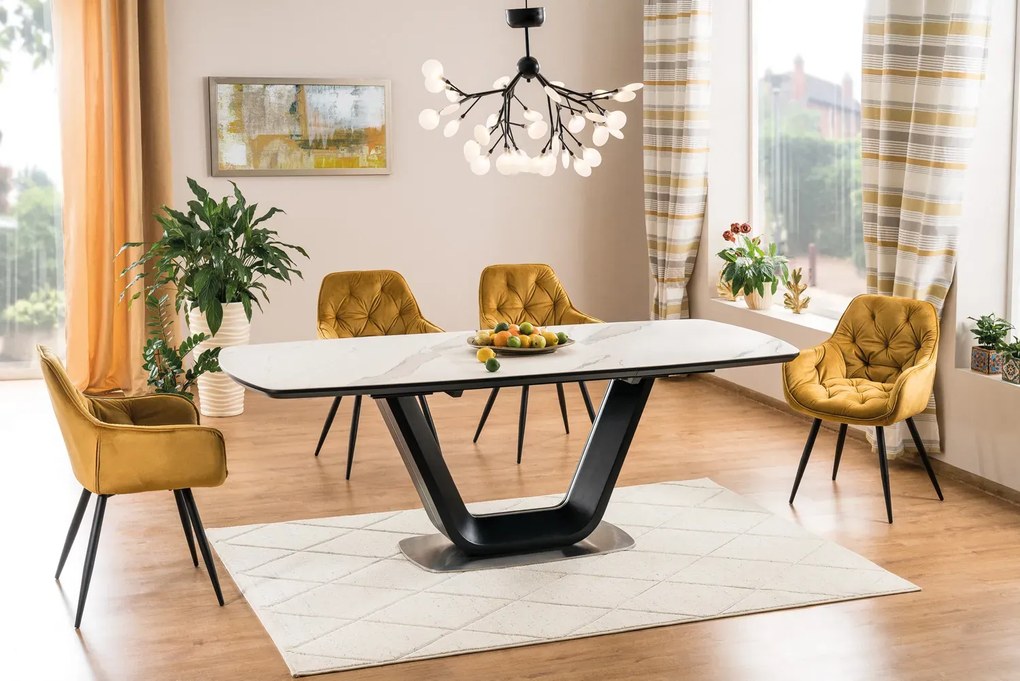 STÓŁ ARMANI CERAMIC BIAŁY EFEKT MARMURU/ CZARNY MAT 160(220)X90 SIGNAL