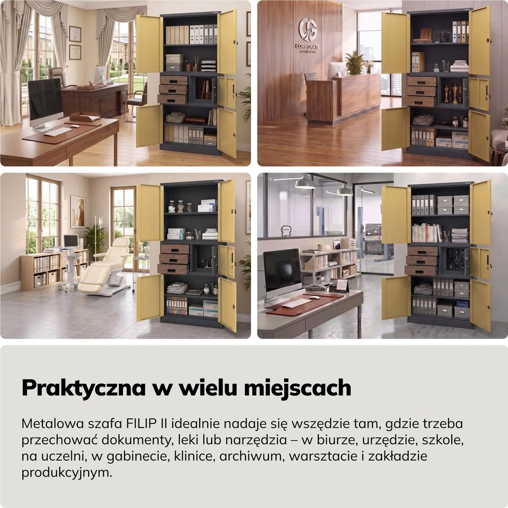 Szafa biurowa metalowa z sejfem antracytowa/orzech, 900x1850x400 mm: FILIP II Eco Design