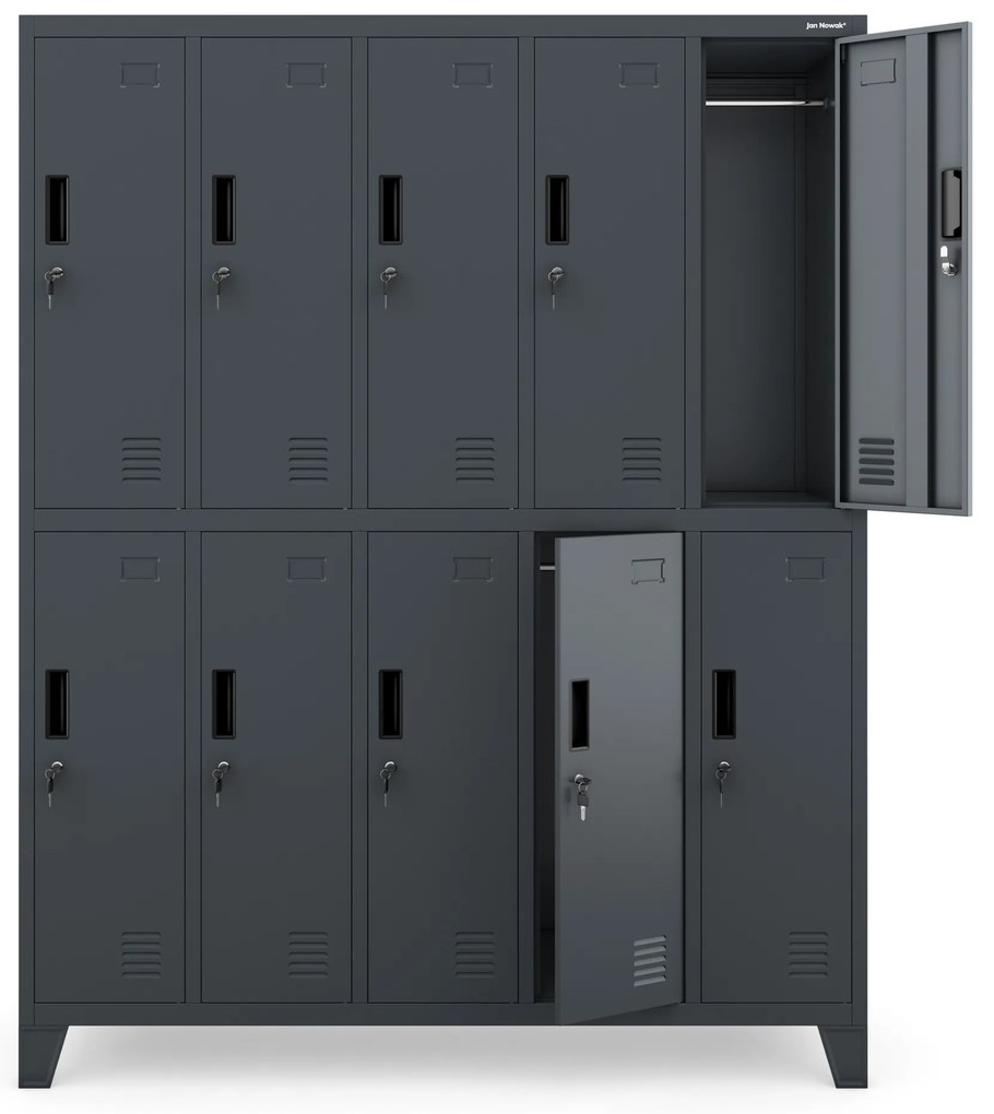 Szafa socjalna BHP ubraniowa 10-drzwiowa antracytowa: BARTEK 1360 x 1720 x 450 mm