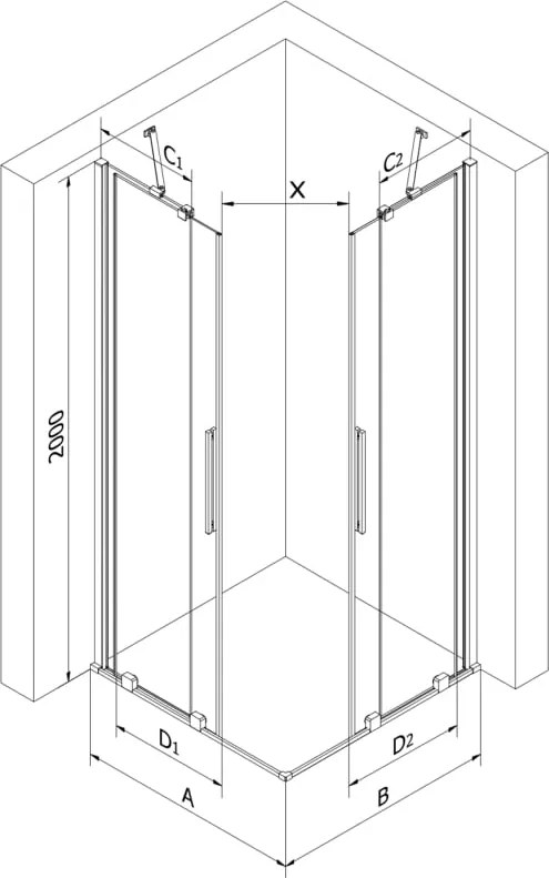 Mexen Velar Duo kabina prysznicowa rozsuwana 100 x 90 cm, transparent, czarna - 871-100-090-02-70