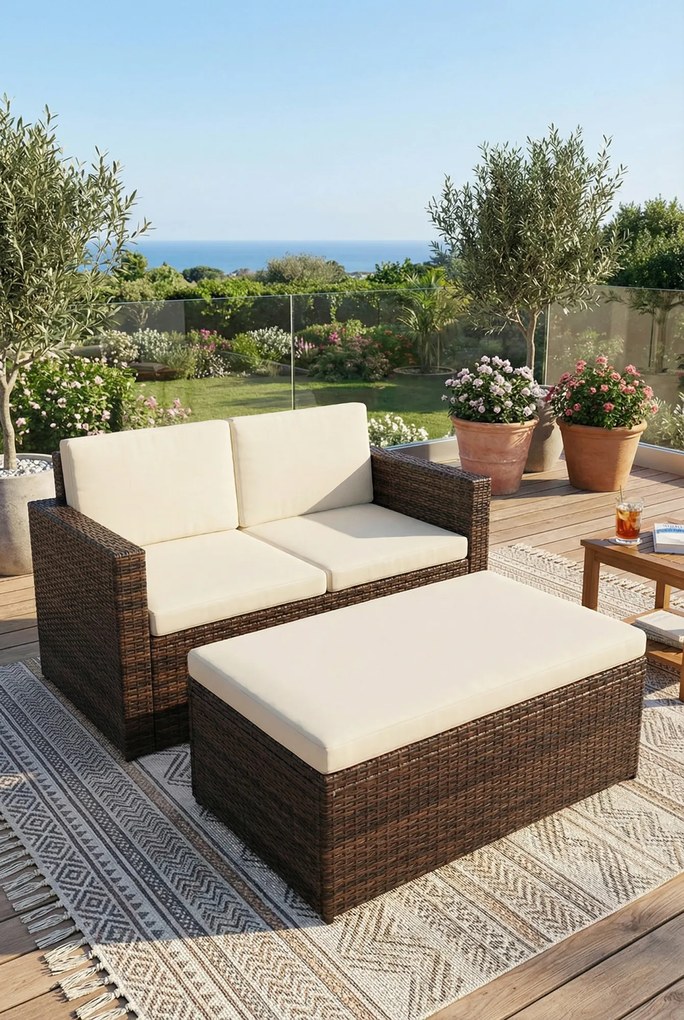 2-cz. brązowy komplet rattanowy do ogrodu x S3-B41