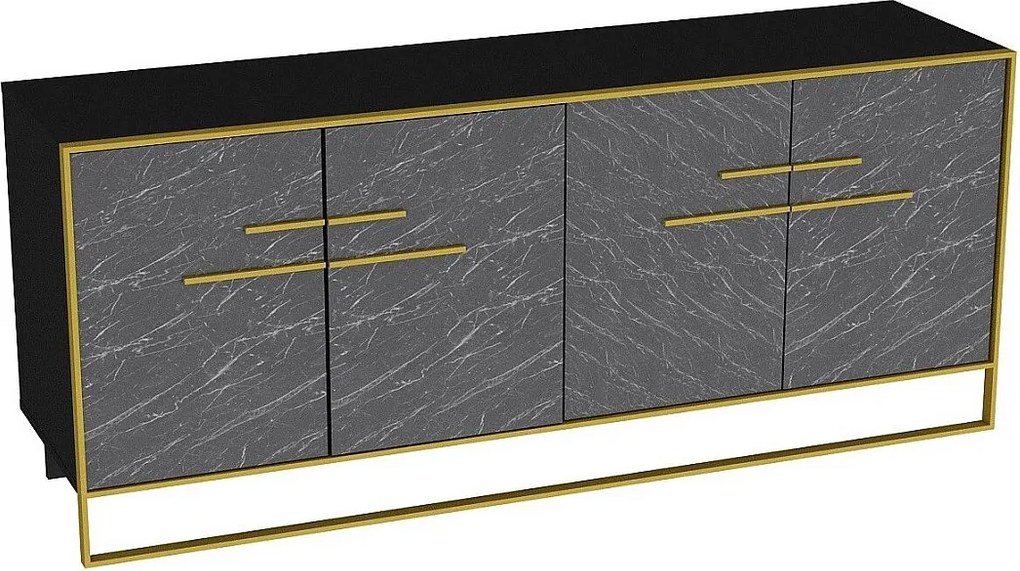 Nowoczesna komoda z wykończeniem w kolorze złotym i czarnym, 70 cali | Płyta wiórowa pokryta melaminą w 100%, metal w 100% | Możliwość montażu na ścia