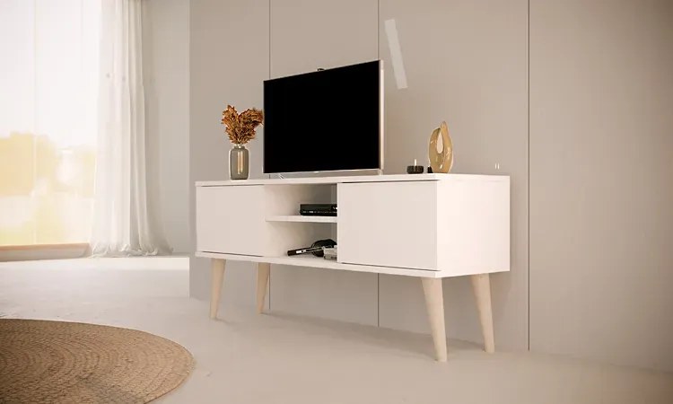 Biała szafka RTV na nóżkach - Dubby 4X 120 cm