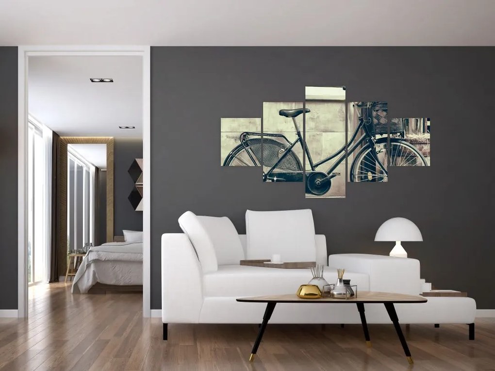 Obraz - Vintage rower z kwiatami (125x70 cm)