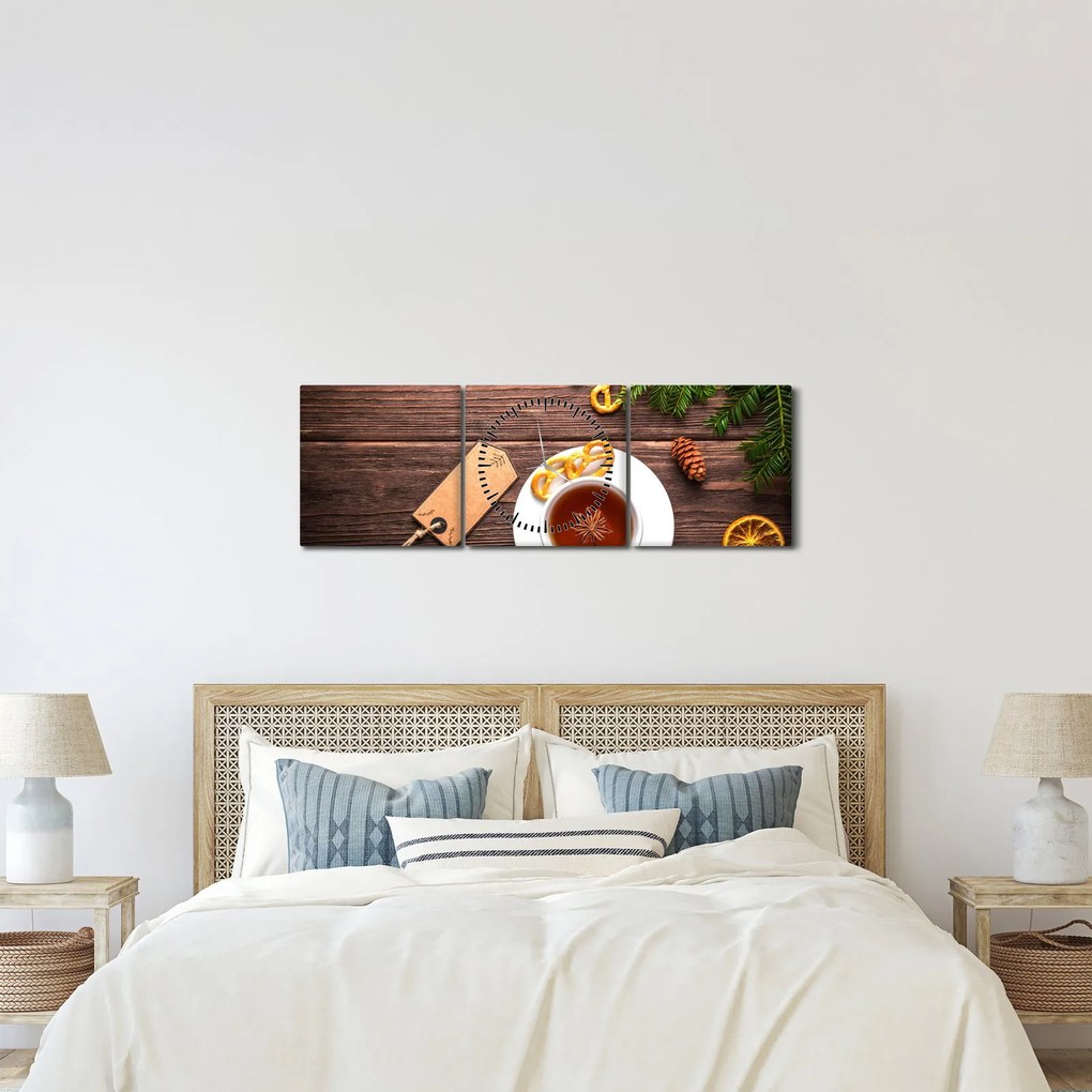 Obraz - kubek z dekoracjami (z zegarem) (90x30 cm)