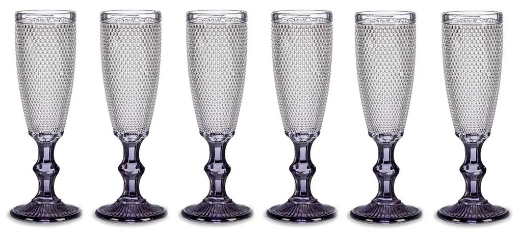 Kieliszek do szampana z wzorem i barwioną nóżką, 185 ml, 6 sztuk