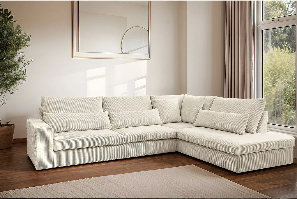 Narożnik w kształcie L SVEN, tkanina Poso, Ecru, Prawy