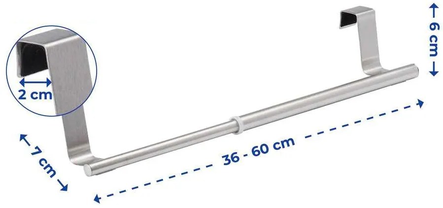 Wieszak na ręczniki regulowany, uchwyt do zawieszenia na drzwi szafki i szuflady, 36-60 cm, WENKO