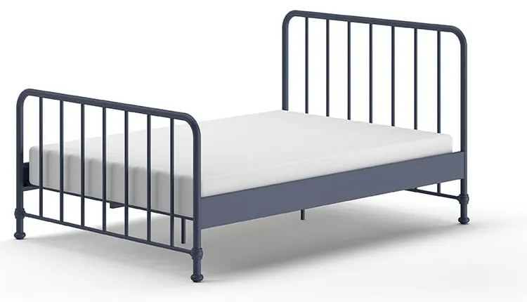 Niebieskie metalowe łóżko dwuosobowe ze stelażem 140x200 cm BRONXX – Vipack