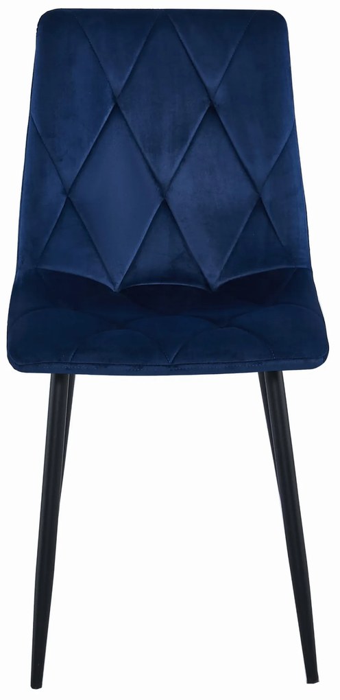 Niebieskie krzesło do kuchni LIBRA aksamitne z czarnymi nogami