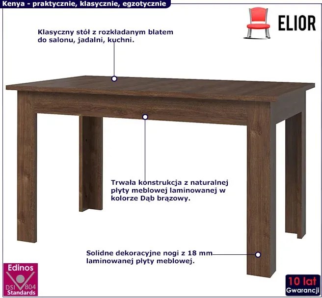 Stół z rozkładanym blatem brązowy dąb - Samar 11X