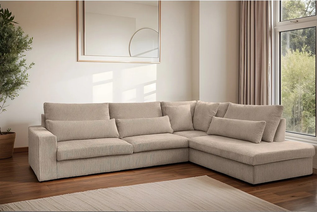 Narożnik w kształcie L SVEN, tkanina Poso, Ciemnobeżowy, Prawy