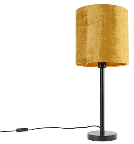 Nowoczesna lampa stołowa czarna zzłotym kloszem 25 cm - Simplo Nowoczesny Oswietlenie wewnetrzne
