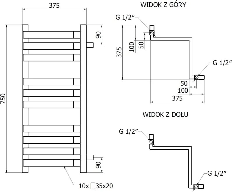 Mexen Loop grzejnik łazienkowy narożny 750 x 375 mm, 413 W, czarny - W129-0750-350-00-70
