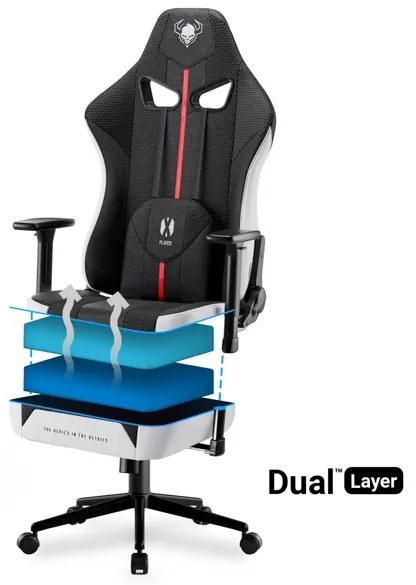 Materiałowy Fotel Diablo X-Player 2.0 Small: Biało-czarny