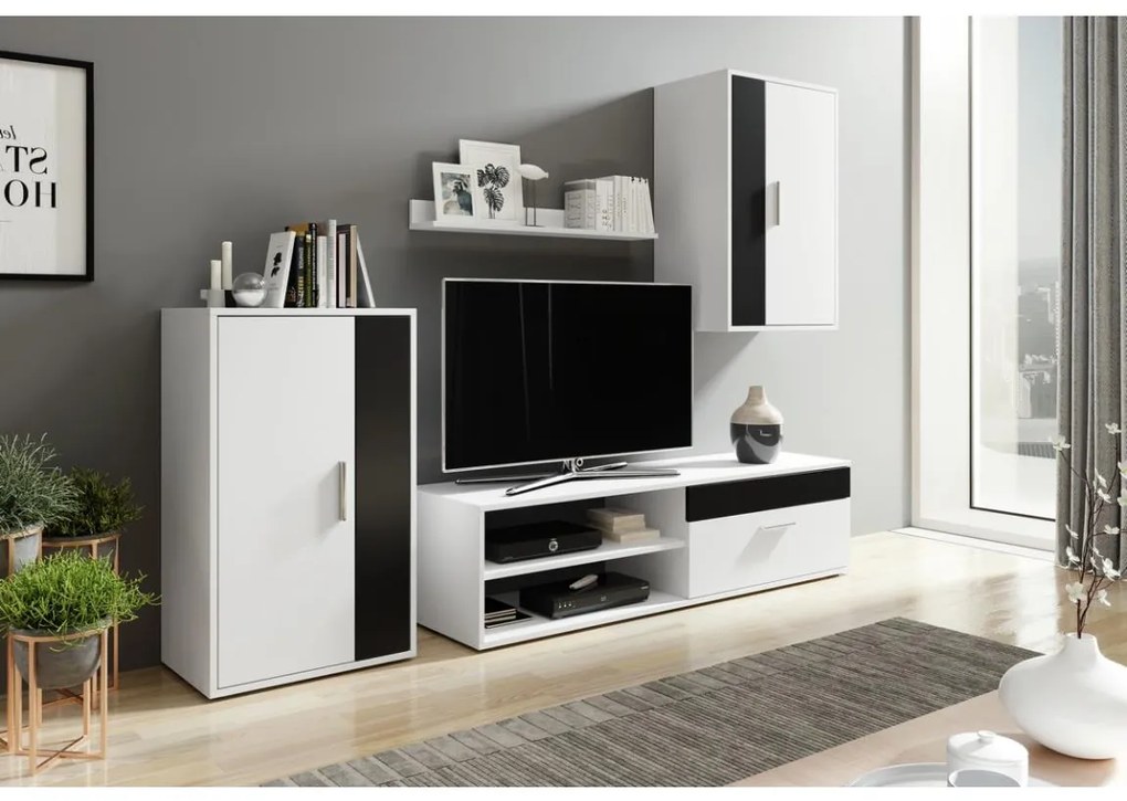 Zestaw mebli do salonu BRICK biały/czarny