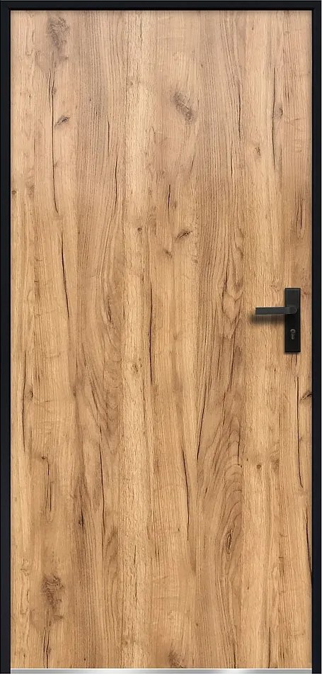 Drzwi wejściowe ze stali pełne - wys. 207 x szer. 100 cm - efekt dębu - pchnięcie po lewej - AGUEDA