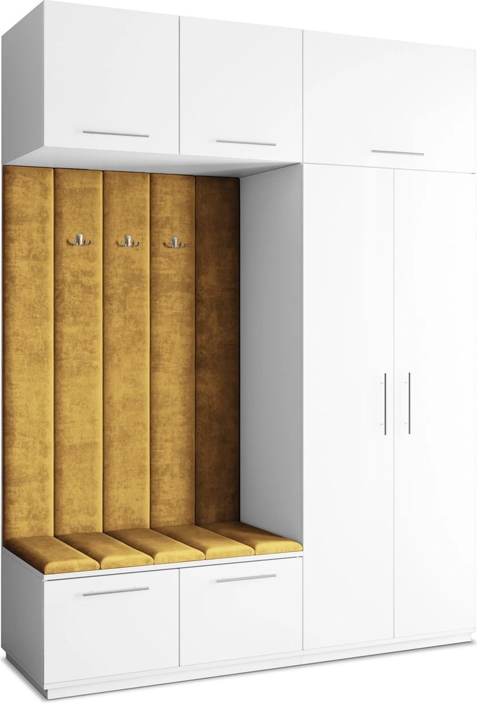 Masseno Garderoba REMA 180/240/60 cm Nowoczesna Szafa do Przedpokoju Biała, MONOLITH 48 (Żółty)