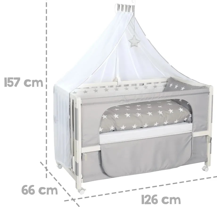 Białe łóżeczko na kółkach z baldachimem 60x120 cm Little stars – Roba