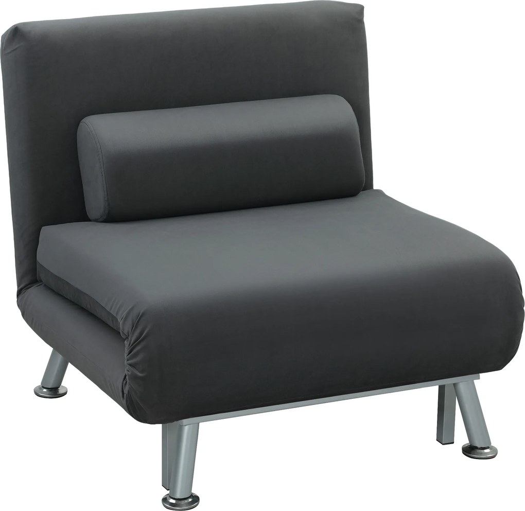 HOMCOM Składany fotel z funkcją łóżka, fotel relaksacyjny w aksamitnym wyglądzie, Regulowane oparcie, 75 x 70 x 75 cm, Ciemnoszary