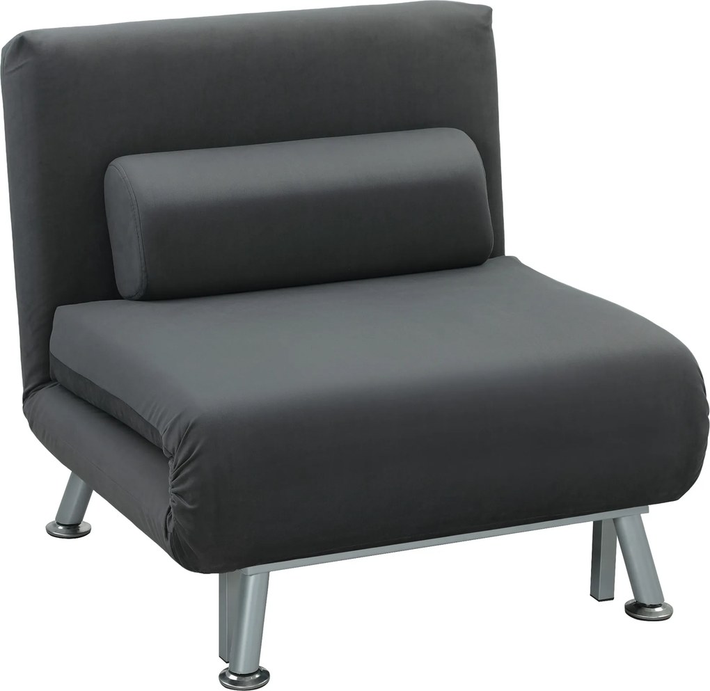 HOMCOM składany fotel z funkcją spania i łóżka sofa do spania z poduszką 5-stopniowa regulacja oparcia do 150 kg 75x70x75 cm ciemnoszary | Aosom PL