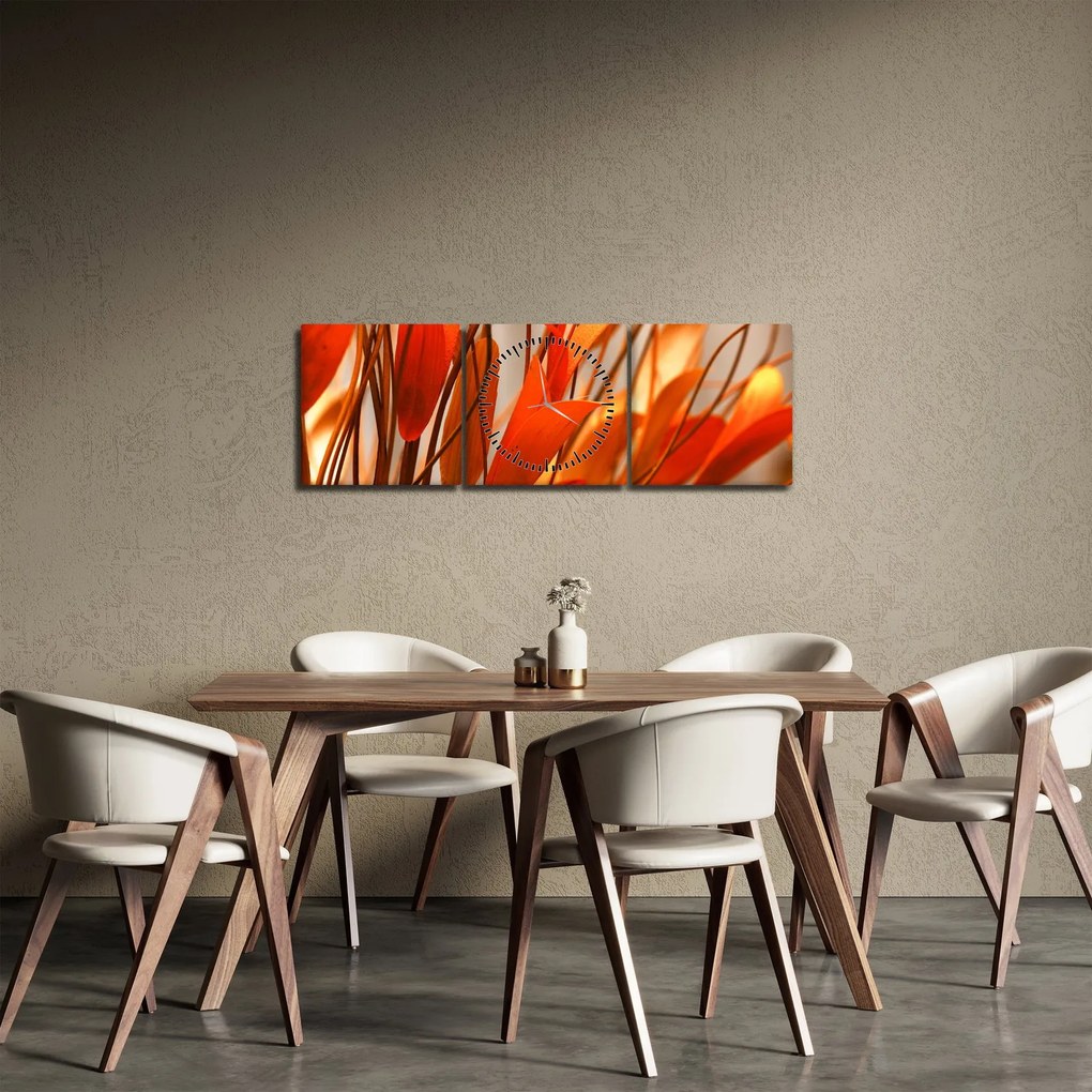 Obraz płatków kwiatów (z zegarem) (90x30 cm)