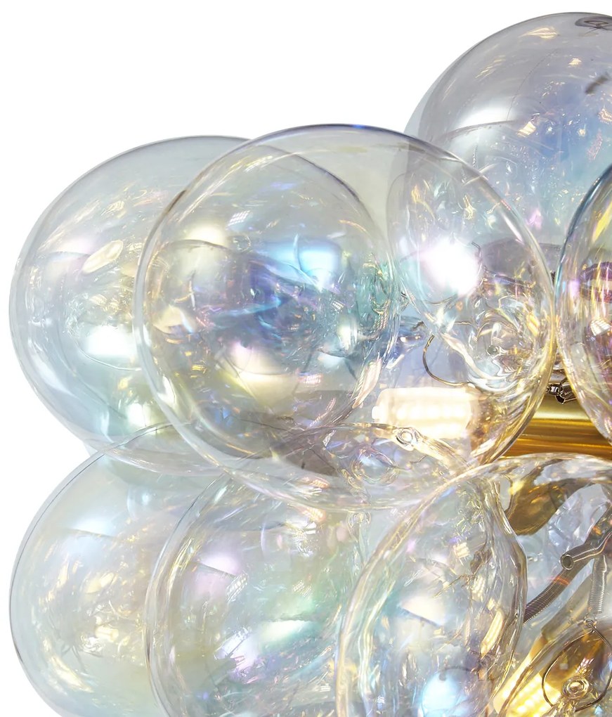 Lampa wisząca Art Deco złota ze szkłem tęczowym 50 cm 8-punktowa - Uvas