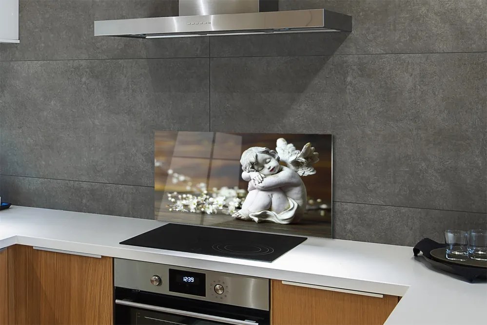 Szklany Panel Śpiący Aniołek i Polne Kwiaty