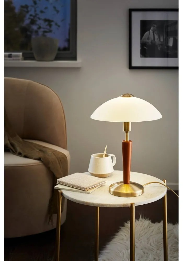 Szaro-brązowa lampa stołowa ze ściemniaczem ze szklanym kloszem (wysokość 35 cm) SOLO 1 – EGLO