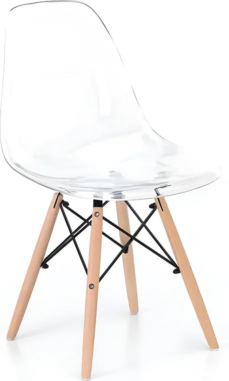 Zestaw 4 nowoczesnych krzeseł transparentnych "Elysia" z poliwęglanu z nogami drewnianymi