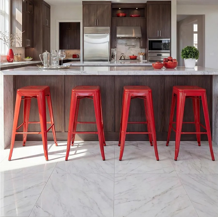 Metalowy stołek barowy MCW-A73 (zestaw 4 sztuk),  czerwony