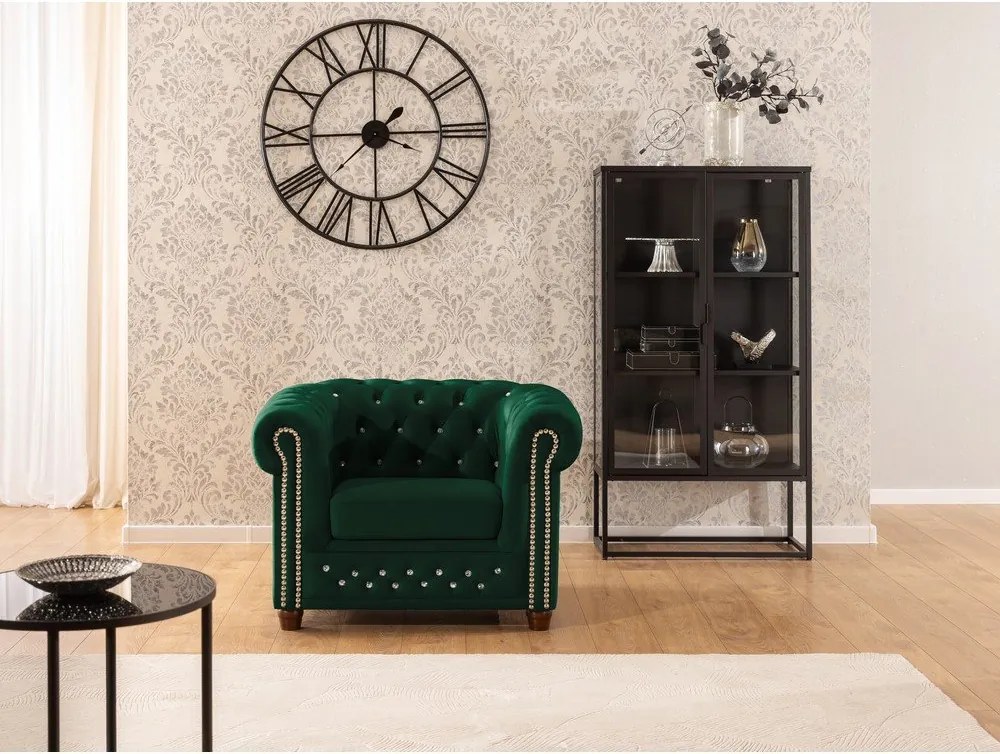 Zielony aksamitny fotel typu chesterfield York Blik – Ropez