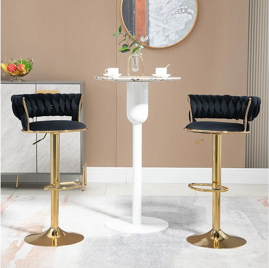 Zestaw 2 obrotowych hokerów barowych 360° - 54 x 46 x 78/97 - z regulacją wysokości i oparciem - aksamit - czarny