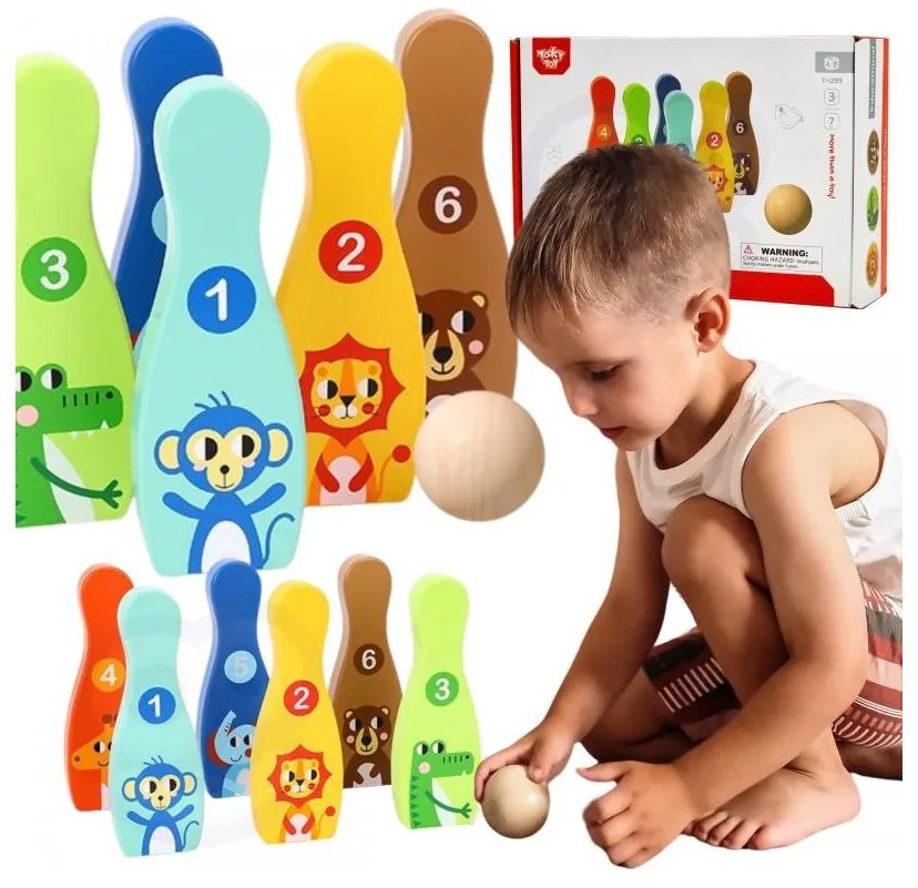 Tooky toy drewniane kręgle dla dzieci 6 szt. + piłka