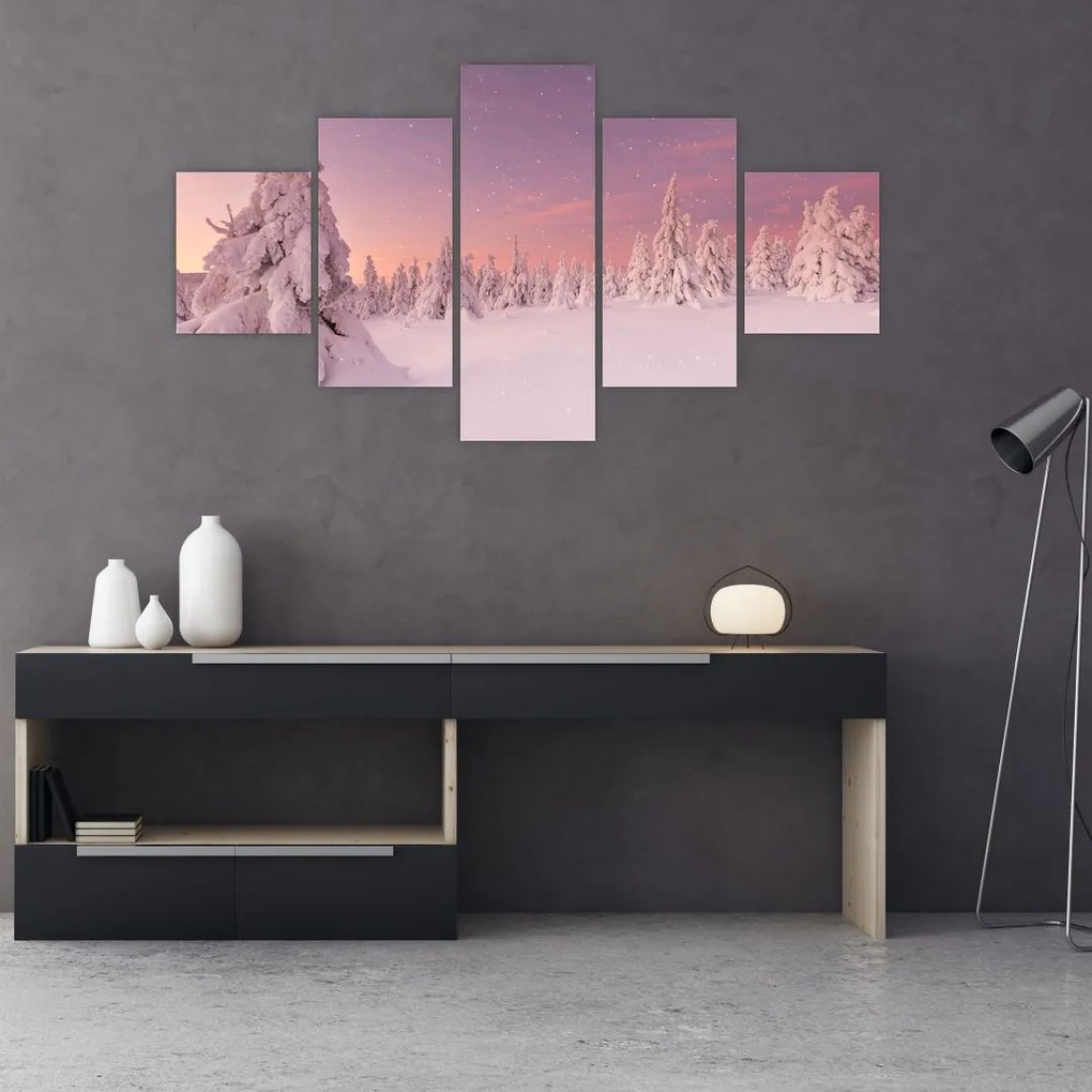 Obraz - Drzewa pod warstwą śniegu (125x70 cm)