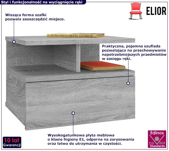 Szafka nocna na ścianę szary dąb sonoma Vineri 4X