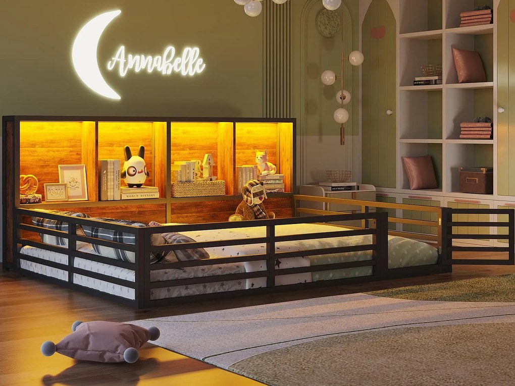 Łóżko dziecięce 140x200 cm - z miejscem do przechowywania - stelaż listwowy - czarne (bez materaca)