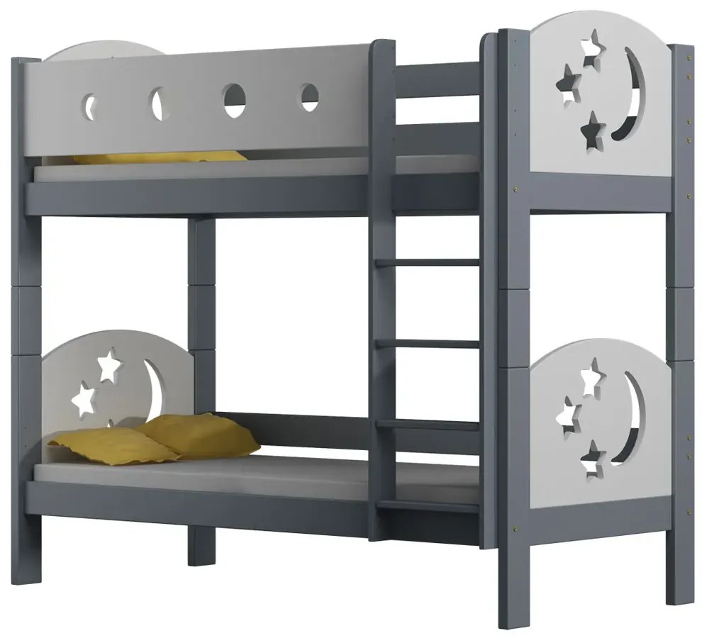 Szare piętrowe łóżko z materacami w komplecie M9-M13