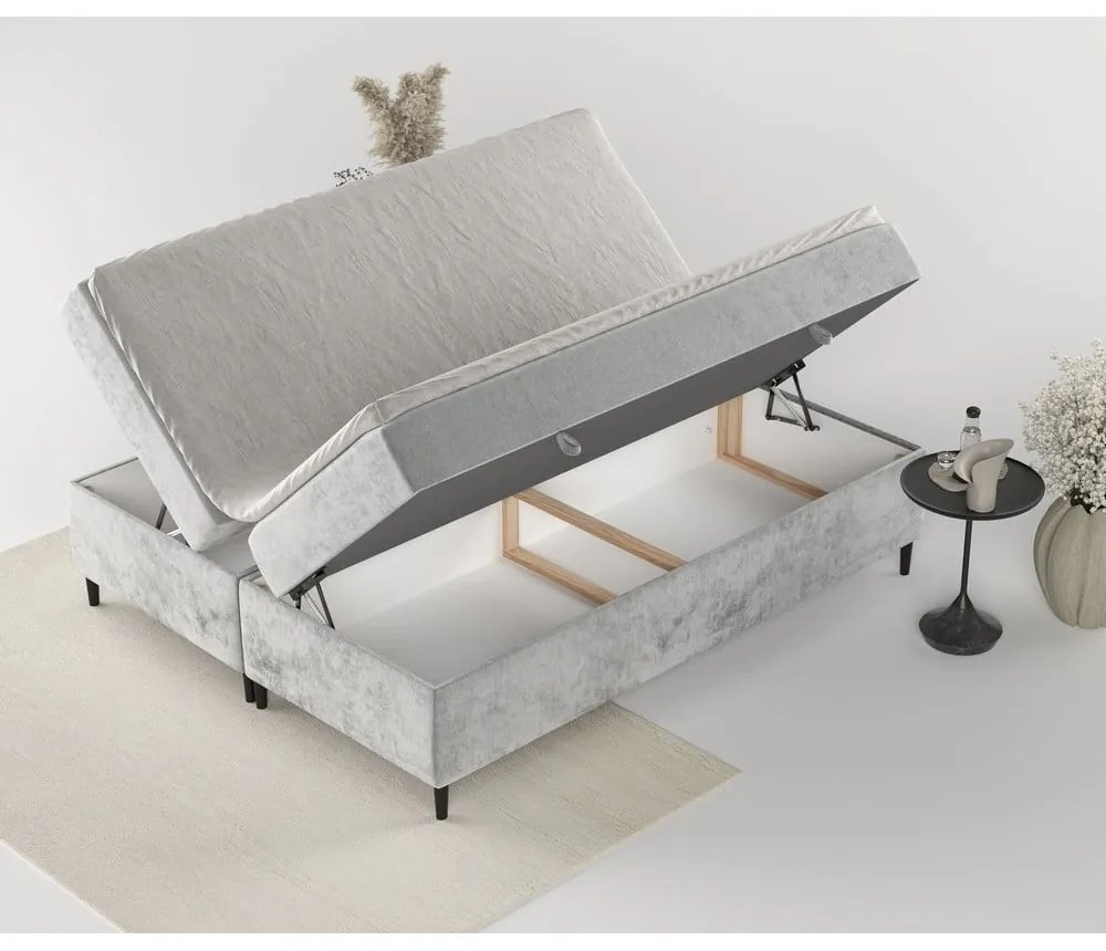 Szare łóżko boxspring ze schowkiem 180x200 cm Araya – Maison de Rêve