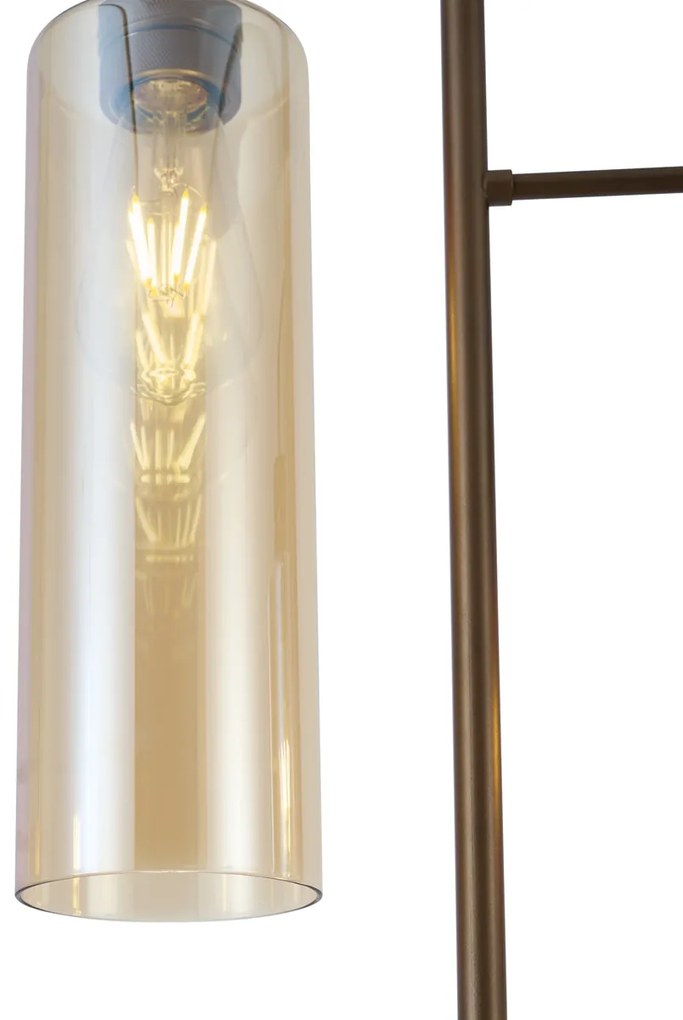 Lampa podłogowa w stylu Hotel Chic ciemny brąz z bursztynowym szkłem 2-źródła światła - StavelotElegancki hotelowy Oswietlenie wewnetrzne