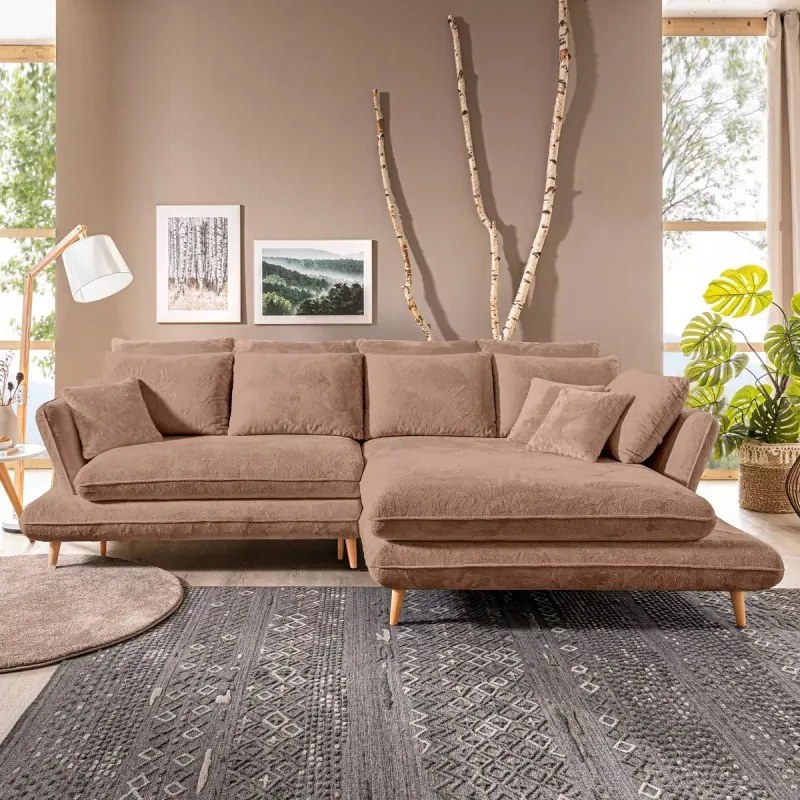 Narożnik MONTE Prawostronny z funkcją spania, pojemnikiem i poduszkami, Sorriso 05 Brązowy WERSAL