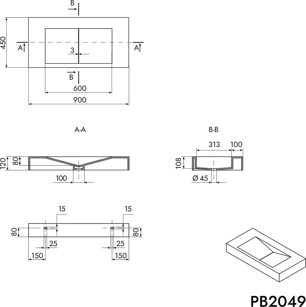 Umywalka ścienna PB2049