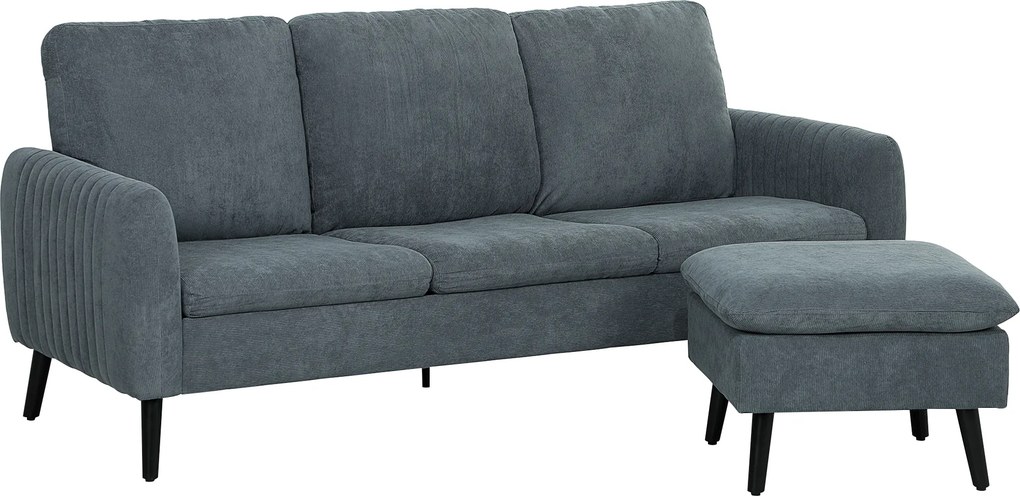 HOMCOM Sofa narożna, 3-osobowa sofa z pufą, Obicie z tkaniny, Zestaw sof L-kształt, Ciemnoszary