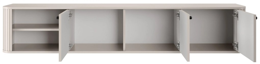 Szafka RTV wisząca Vesper 187 cm trzydrzwiowa - kaszmir / czarne uchwyty