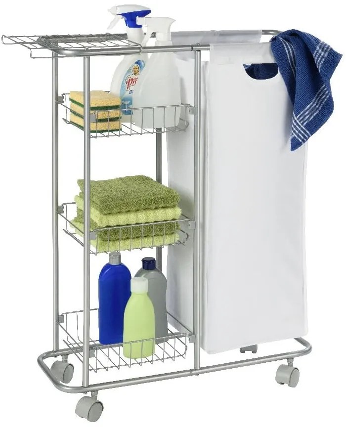 Wielofunkcyjny wózek/regał na kółkach z koszem Wenko Slim, 28 l