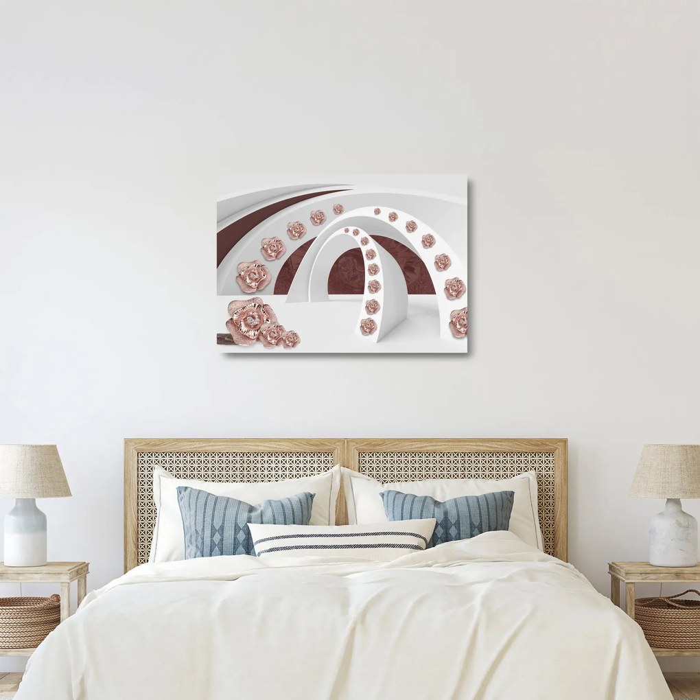 Obraz na szkle - Chmury 3D z kwiatami (70x50 cm)