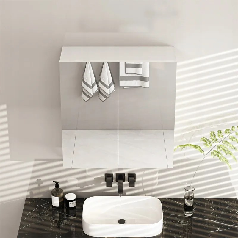 Szafka łazienkowa z lustrem ściennym 60x60x22 cm – 2 drzwi, biała, nowoczesny design