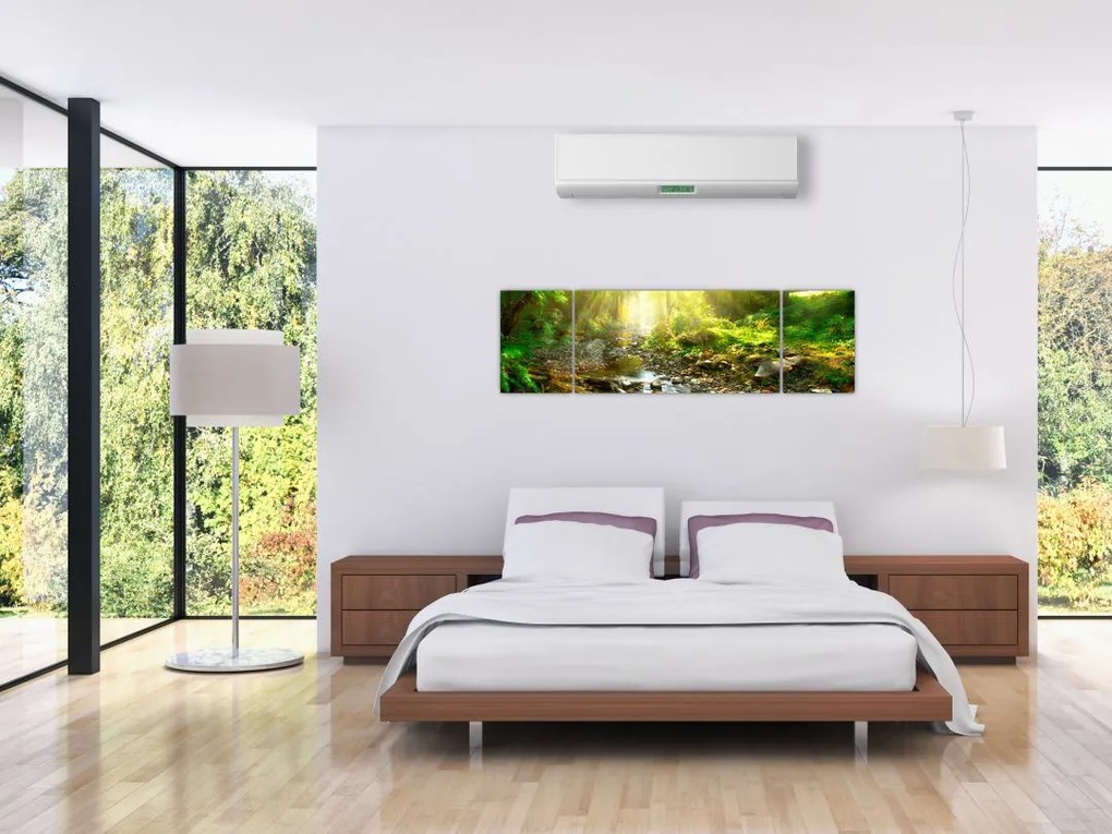 Obraz rzeki w zielonym lesie (170x50 cm)